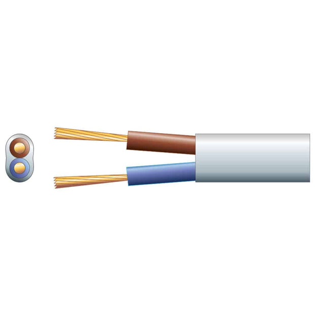 3 Amp 2-Core Oval Mains Cable, White (Cut & Sold Per Metre)