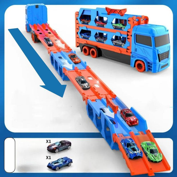 3-in-1 Car Transporter Truck with Racetrack & Toy Cars