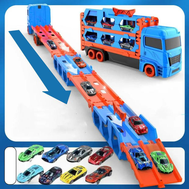 3-in-1 Car Transporter Truck with Racetrack & Toy Cars