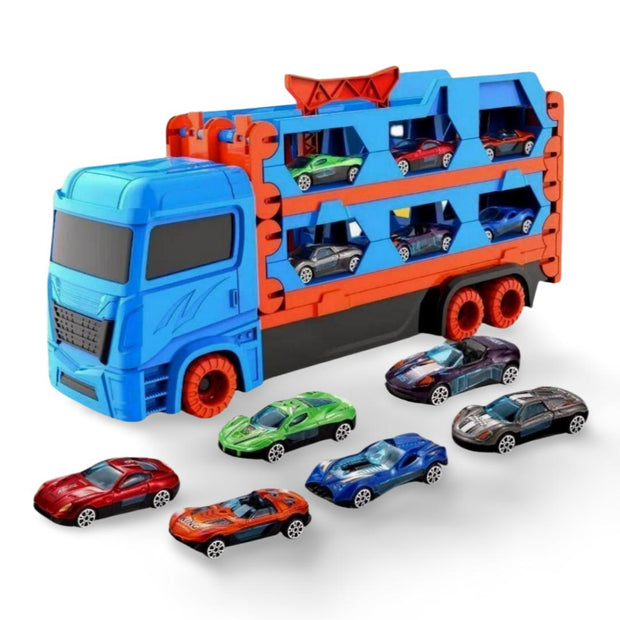 3-in-1 Car Transporter Truck with Racetrack & Toy Cars