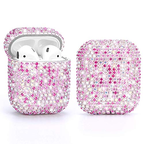 HongHushop Diamond Airpods Case Cover Compatible with Apple AirPods 1&2 Bling Handmade Rhinestone Protective Charging Cases for Apple Airpods Airpods 2 and 1 (Rose gold)