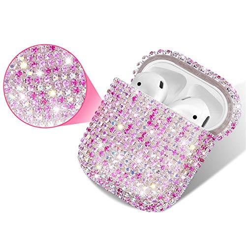 HongHushop Diamond Airpods Case Cover Compatible with Apple AirPods 1&2 Bling Handmade Rhinestone Protective Charging Cases for Apple Airpods Airpods 2 and 1 (Rose gold)