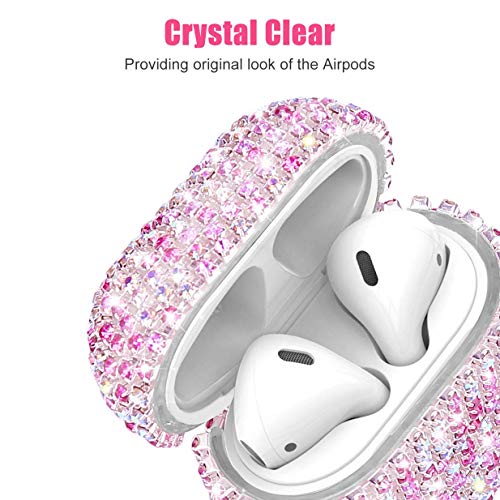 HongHushop Diamond Airpods Case Cover Compatible with Apple AirPods 1&2 Bling Handmade Rhinestone Protective Charging Cases for Apple Airpods Airpods 2 and 1 (Rose gold)