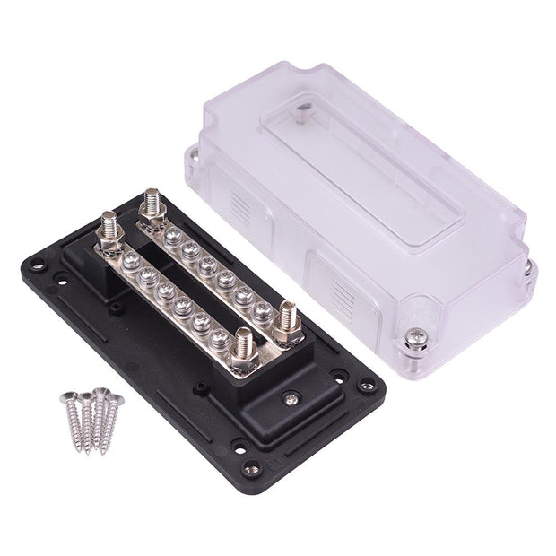 2*6 Way M4 Distribution Box with Clear Lid 300A 48VDC