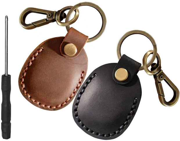 Genuine Leather AirTag Keyring Holder for Apple AirTags. Anti-Lost, Anti-Scratch Secure Key Ring Case for Key, Pet Collar, Bag, Luggage. Handmade 360° Protective Air Tag Accessory Keychain Full Cover