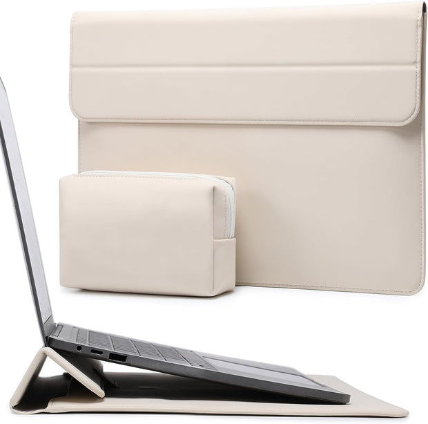 HYZUO 13 Inch Laptop Sleeve Case with Stand for 2025-2018 MacBook Air 13 M4 M3 M2 M1, 2025-2016 MacBook Pro 13 M2 M1, 13" iPad Pro/Air, Surface Pro 11/10/9, XPS 13, with Pouch, Beige