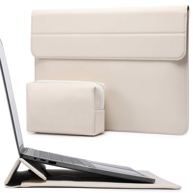 HYZUO 13 Inch Laptop Sleeve Case with Stand for 2025-2018 MacBook Air 13 M4 M3 M2 M1, 2025-2016 MacBook Pro 13 M2 M1, 13" iPad Pro/Air, Surface Pro 11/10/9, XPS 13, with Pouch, Beige
