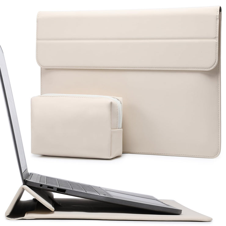 HYZUO 13 Inch Laptop Sleeve Case with Stand for 2025-2018 MacBook Air 13 M4 M3 M2 M1, 2025-2016 MacBook Pro 13 M2 M1, 13" iPad Pro/Air, Surface Pro 11/10/9, XPS 13, with Pouch, Beige