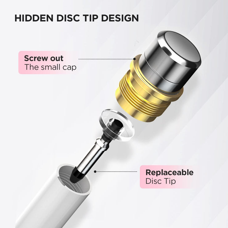 Samsung Pen, Capacitive Disc Tip Pencil & Magnetic Cap Stylus Compatible with All Touch Screens, Pens for iPad pro/iPad 6/7/8th/iPhone, Samsung Galaxy s Ultra Pen, Chromebook,Touch Pad (White)