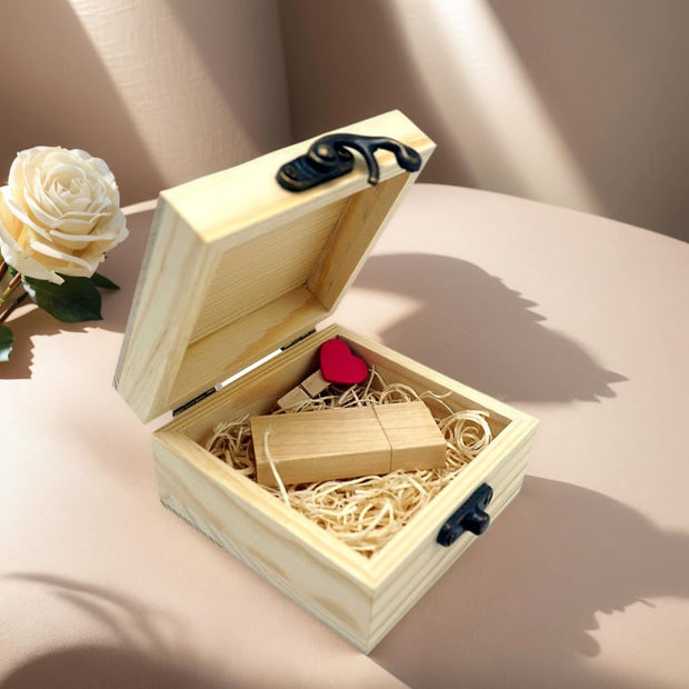 Desuerte Handmade Premium Walnut Wood Gift Box with 16GB USB Drive - Ideal for Weddings, Anniversaries, and Parties