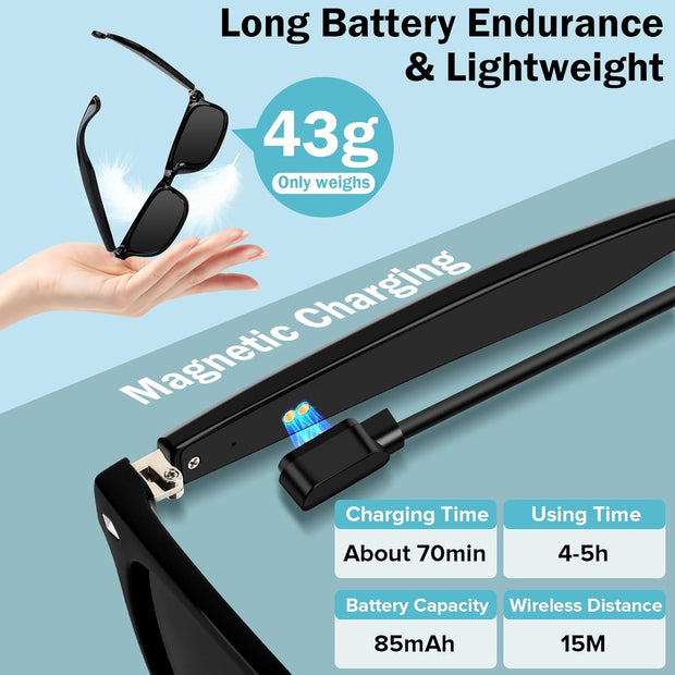Fagalil Smart Glasses, AI Bluetooth Sunglasses for Men Women with Real-Time Translation and Voice Assistant Open Ear Smart Sunglasses with Blue Light Filter and UV Pretection Polarized Lenses