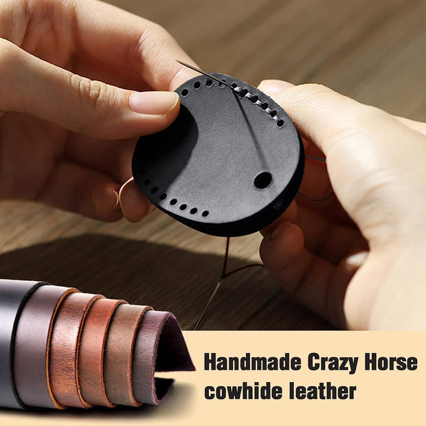 Genuine Leather AirTag Keyring Holder for Apple AirTags. Anti-Lost, Anti-Scratch Secure Key Ring Case for Key, Pet Collar, Bag, Luggage. Handmade 360° Protective Air Tag Accessory Keychain Full Cover
