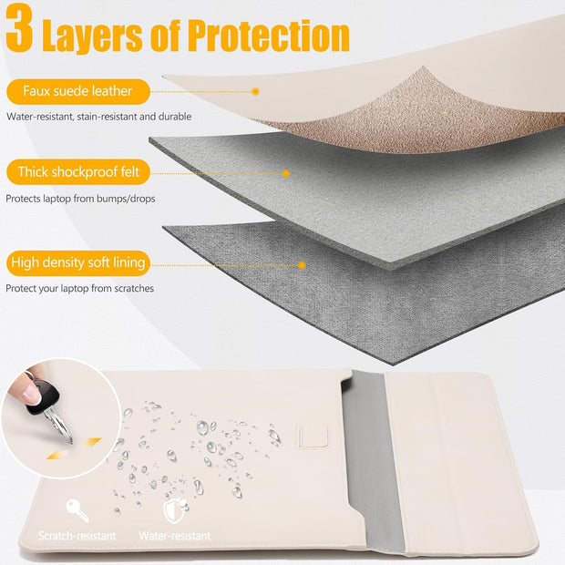 HYZUO 13 Inch Laptop Sleeve Case with Stand for 2025-2018 MacBook Air 13 M4 M3 M2 M1, 2025-2016 MacBook Pro 13 M2 M1, 13" iPad Pro/Air, Surface Pro 11/10/9, XPS 13, with Pouch, Beige