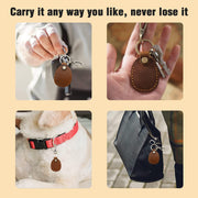 Genuine Leather AirTag Keyring Holder for Apple AirTags. Anti-Lost, Anti-Scratch Secure Key Ring Case for Key, Pet Collar, Bag, Luggage. Handmade 360° Protective Air Tag Accessory Keychain Full Cover