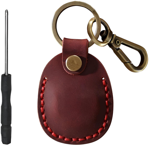 Genuine Leather AirTag Keyring Holder for Apple AirTags. Anti-Lost, Anti-Scratch Secure Key Ring Case for Key, Pet Collar, Bag, Luggage. Handmade 360° Protective Air Tag Accessory Keychain Full Cover