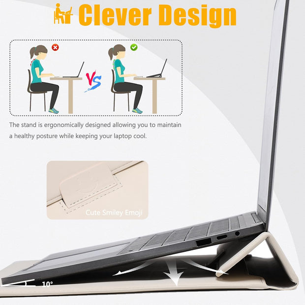 HYZUO 13 Inch Laptop Sleeve Case with Stand for 2025-2018 MacBook Air 13 M4 M3 M2 M1, 2025-2016 MacBook Pro 13 M2 M1, 13" iPad Pro/Air, Surface Pro 11/10/9, XPS 13, with Pouch, Beige