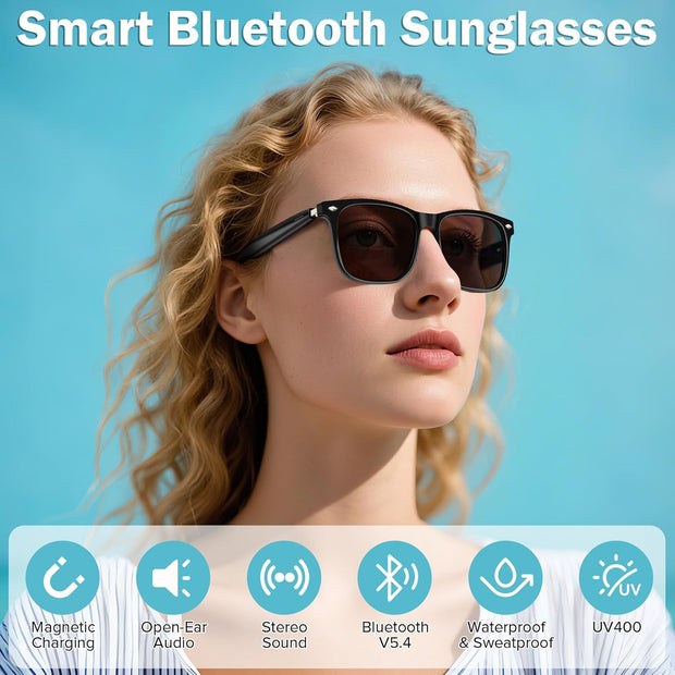 Fagalil Smart Glasses, AI Bluetooth Sunglasses for Men Women with Real-Time Translation and Voice Assistant Open Ear Smart Sunglasses with Blue Light Filter and UV Pretection Polarized Lenses