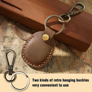 Genuine Leather AirTag Keyring Holder for Apple AirTags. Anti-Lost, Anti-Scratch Secure Key Ring Case for Key, Pet Collar, Bag, Luggage. Handmade 360° Protective Air Tag Accessory Keychain Full Cover
