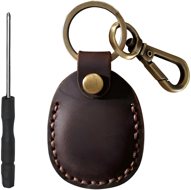 Genuine Leather AirTag Keyring Holder for Apple AirTags. Anti-Lost, Anti-Scratch Secure Key Ring Case for Key, Pet Collar, Bag, Luggage. Handmade 360° Protective Air Tag Accessory Keychain Full Cover
