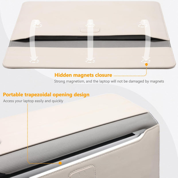 HYZUO 13 Inch Laptop Sleeve Case with Stand for 2025-2018 MacBook Air 13 M4 M3 M2 M1, 2025-2016 MacBook Pro 13 M2 M1, 13" iPad Pro/Air, Surface Pro 11/10/9, XPS 13, with Pouch, Beige