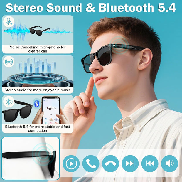 Fagalil Smart Glasses, AI Bluetooth Sunglasses for Men Women with Real-Time Translation and Voice Assistant Open Ear Smart Sunglasses with Blue Light Filter and UV Pretection Polarized Lenses