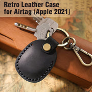Genuine Leather AirTag Keyring Holder for Apple AirTags. Anti-Lost, Anti-Scratch Secure Key Ring Case for Key, Pet Collar, Bag, Luggage. Handmade 360° Protective Air Tag Accessory Keychain Full Cover