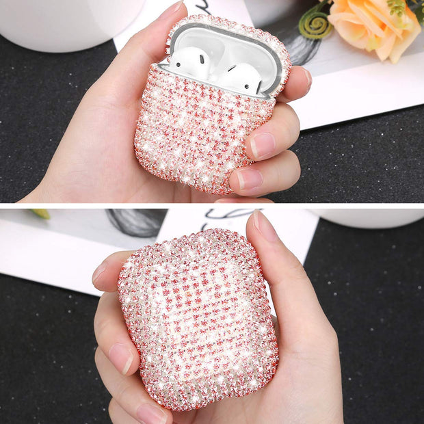 HongHushop Diamond Airpods Case Cover Compatible with Apple AirPods 1&2 Bling Handmade Rhinestone Protective Charging Cases for Apple Airpods Airpods 2 and 1 (Rose gold)