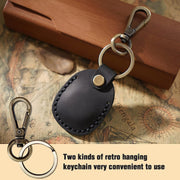 Genuine Leather AirTag Keyring Holder for Apple AirTags. Anti-Lost, Anti-Scratch Secure Key Ring Case for Key, Pet Collar, Bag, Luggage. Handmade 360° Protective Air Tag Accessory Keychain Full Cover