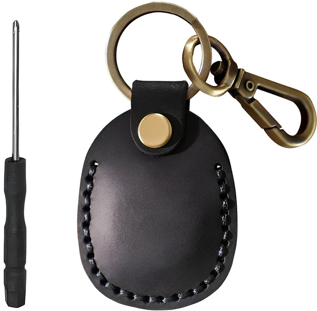 Genuine Leather AirTag Keyring Holder for Apple AirTags. Anti-Lost, Anti-Scratch Secure Key Ring Case for Key, Pet Collar, Bag, Luggage. Handmade 360° Protective Air Tag Accessory Keychain Full Cover