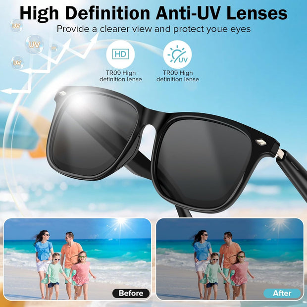 Fagalil Smart Glasses, AI Bluetooth Sunglasses for Men Women with Real-Time Translation and Voice Assistant Open Ear Smart Sunglasses with Blue Light Filter and UV Pretection Polarized Lenses