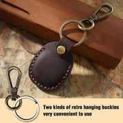 Genuine Leather AirTag Keyring Holder for Apple AirTags. Anti-Lost, Anti-Scratch Secure Key Ring Case for Key, Pet Collar, Bag, Luggage. Handmade 360° Protective Air Tag Accessory Keychain Full Cover