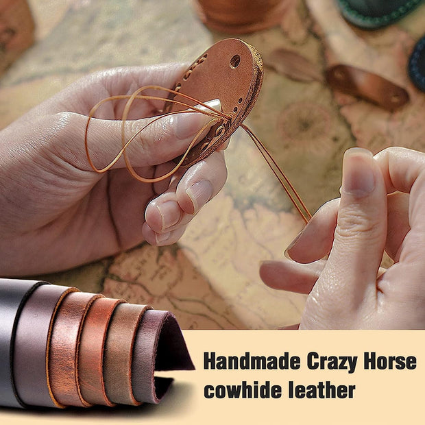 Genuine Leather AirTag Keyring Holder for Apple AirTags. Anti-Lost, Anti-Scratch Secure Key Ring Case for Key, Pet Collar, Bag, Luggage. Handmade 360° Protective Air Tag Accessory Keychain Full Cover