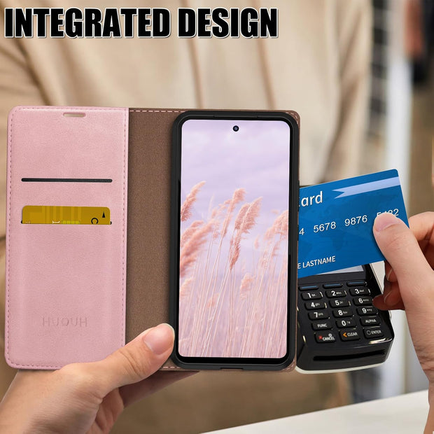 HUOUH for Samsung Galaxy A36 Wallet case with RFID Blocking PU Leather,Flip Folio Book covers,Credit Card Holder Shockproof Phone case Women Men for Samsung A36 case Rose Gold