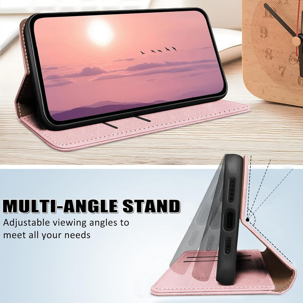 HUOUH for Samsung Galaxy A36 Wallet case with RFID Blocking PU Leather,Flip Folio Book covers,Credit Card Holder Shockproof Phone case Women Men for Samsung A36 case Rose Gold