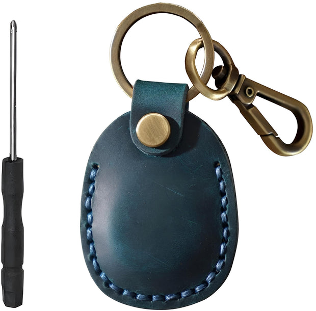 Genuine Leather AirTag Keyring Holder for Apple AirTags. Anti-Lost, Anti-Scratch Secure Key Ring Case for Key, Pet Collar, Bag, Luggage. Handmade 360° Protective Air Tag Accessory Keychain Full Cover