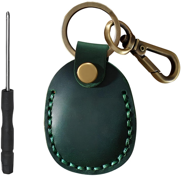 Genuine Leather AirTag Keyring Holder for Apple AirTags. Anti-Lost, Anti-Scratch Secure Key Ring Case for Key, Pet Collar, Bag, Luggage. Handmade 360° Protective Air Tag Accessory Keychain Full Cover