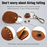 Genuine Leather AirTag Keyring Holder for Apple AirTags. Anti-Lost, Anti-Scratch Secure Key Ring Case for Key, Pet Collar, Bag, Luggage. Handmade 360° Protective Air Tag Accessory Keychain Full Cover