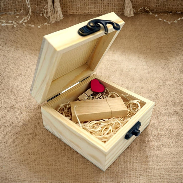 Desuerte Handmade Premium Walnut Wood Gift Box with 16GB USB Drive - Ideal for Weddings, Anniversaries, and Parties