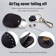 Genuine Leather AirTag Keyring Holder for Apple AirTags. Anti-Lost, Anti-Scratch Secure Key Ring Case for Key, Pet Collar, Bag, Luggage. Handmade 360° Protective Air Tag Accessory Keychain Full Cover