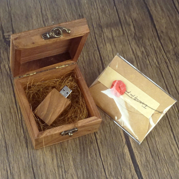 Desuerte Handmade Premium Walnut Wood Gift Box with 16GB USB Drive - Ideal for Weddings, Anniversaries, and Parties