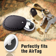 Genuine Leather AirTag Keyring Holder for Apple AirTags. Anti-Lost, Anti-Scratch Secure Key Ring Case for Key, Pet Collar, Bag, Luggage. Handmade 360° Protective Air Tag Accessory Keychain Full Cover