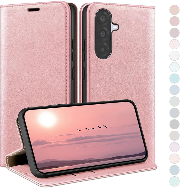 HUOUH for Samsung Galaxy A36 Wallet case with RFID Blocking PU Leather,Flip Folio Book covers,Credit Card Holder Shockproof Phone case Women Men for Samsung A36 case Rose Gold