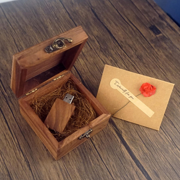 Desuerte Handmade Premium Walnut Wood Gift Box with 16GB USB Drive - Ideal for Weddings, Anniversaries, and Parties