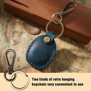 Genuine Leather AirTag Keyring Holder for Apple AirTags. Anti-Lost, Anti-Scratch Secure Key Ring Case for Key, Pet Collar, Bag, Luggage. Handmade 360° Protective Air Tag Accessory Keychain Full Cover