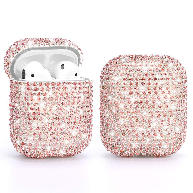 HongHushop Diamond Airpods Case Cover Compatible with Apple AirPods 1&2 Bling Handmade Rhinestone Protective Charging Cases for Apple Airpods Airpods 2 and 1 (Rose gold)