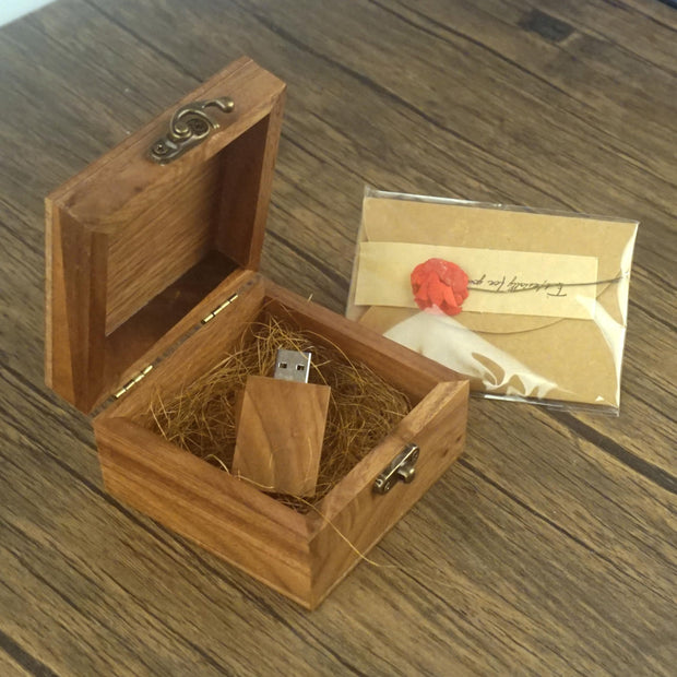 Desuerte Handmade Premium Walnut Wood Gift Box with 16GB USB Drive - Ideal for Weddings, Anniversaries, and Parties