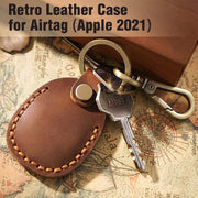 Genuine Leather AirTag Keyring Holder for Apple AirTags. Anti-Lost, Anti-Scratch Secure Key Ring Case for Key, Pet Collar, Bag, Luggage. Handmade 360° Protective Air Tag Accessory Keychain Full Cover
