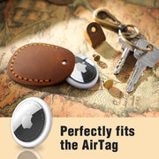 Genuine Leather AirTag Keyring Holder for Apple AirTags. Anti-Lost, Anti-Scratch Secure Key Ring Case for Key, Pet Collar, Bag, Luggage. Handmade 360° Protective Air Tag Accessory Keychain Full Cover