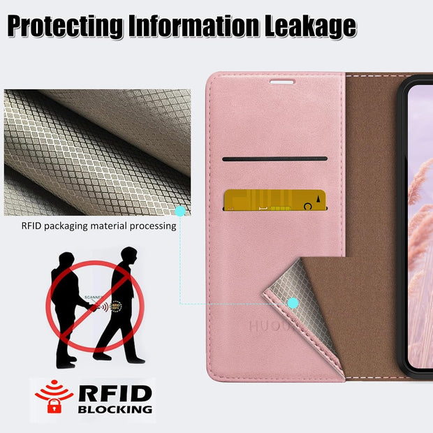 HUOUH for Samsung Galaxy A36 Wallet case with RFID Blocking PU Leather,Flip Folio Book covers,Credit Card Holder Shockproof Phone case Women Men for Samsung A36 case Rose Gold