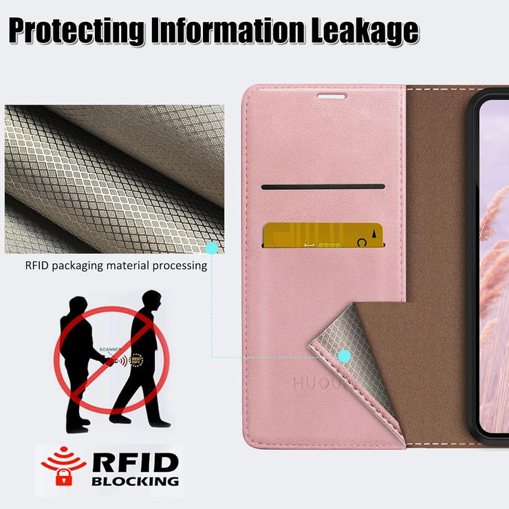 HUOUH for Samsung Galaxy A36 Wallet case with RFID Blocking PU Leather,Flip Folio Book covers,Credit Card Holder Shockproof Phone case Women Men for Samsung A36 case Rose Gold